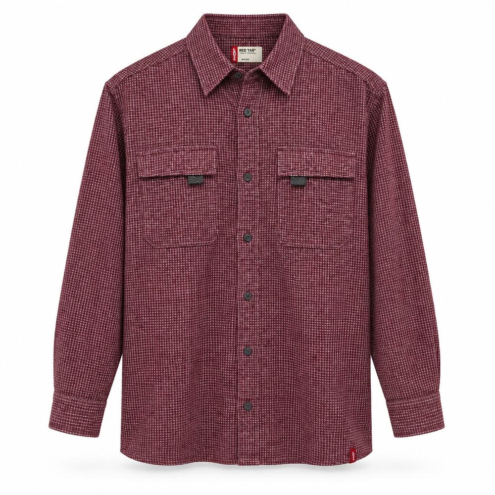 VTG 90s Levis Red Tab Waffle Grid Workwear Overshift Shirt Red Maroon Men M S